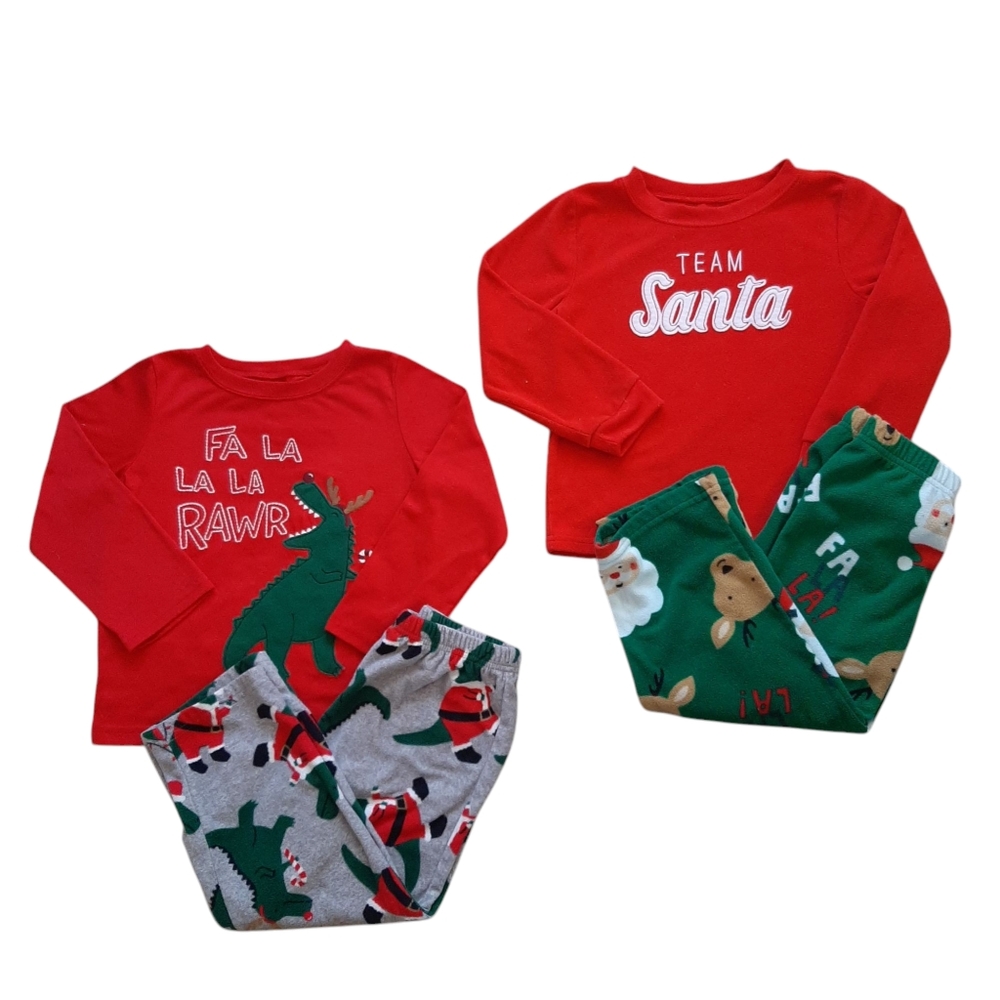 Carters Boys Sz 5T Festive Dinosaur Santa Reindeer 2-Piece Christmas Pajama Sets